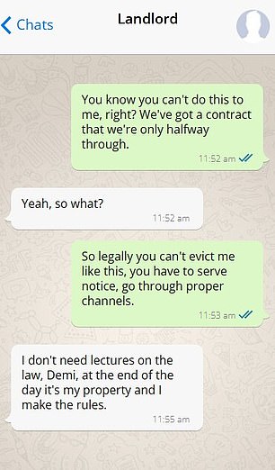 A landlord has sparked a heated dispute with a tenant after demanding she vacate the property so his sister can move in