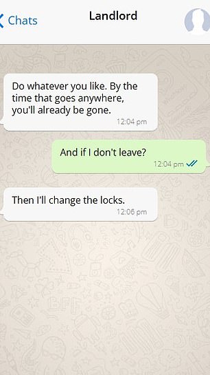 Demi was shocked to receive a string of brutal text messages from the property owner, whom she considered a 'mate' - until he tried to evict her with little notice