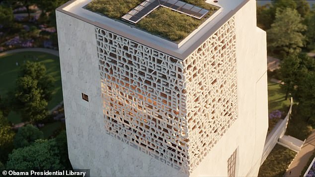 The exterior of the museum building will feature words taken from President Obama¿s speech marking the 50th anniversary of the Selma to Montgomery marches (pictured)