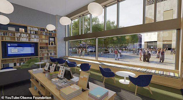 Scheduled to open in 2026, the the towering grey monolith-like Obama Presidential Center (pictured in rendering) consists of several buildings sprawled across a 19.3 acre campus