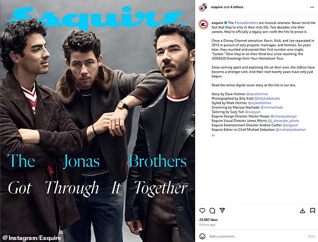 Speaking to Esquire alongside his Jonas Brothers bandmates, siblings Kevin and Nick, the 36-year-old musician was asked about the 35-year-old's singer
