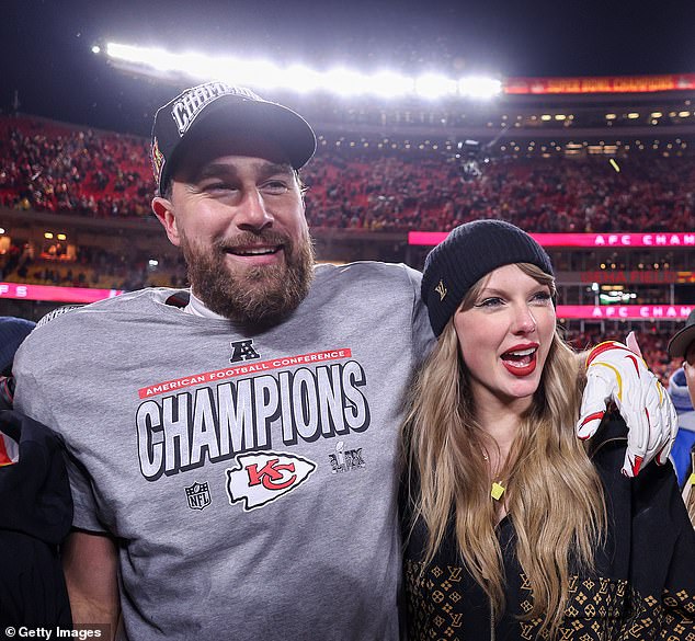 Taylor is now engaged to NFL star Travis Kelce; pictured in January
