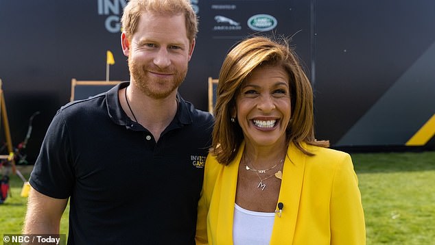 During his interview with Hoda Kotb (pictured), Mr Bower claims that Harry attempted to 'own' the late Princess of Wales, by insisting that she was prioritising looking out for her youngest son from her grave. The Prince also proclaimed that the US was now his 'home'