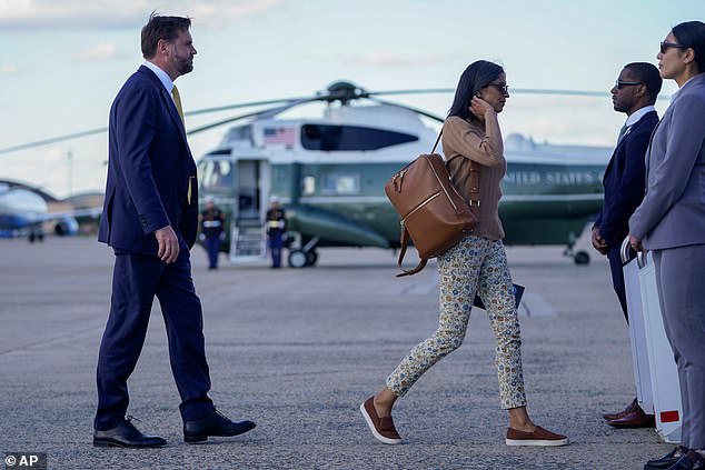 JD and Usha Vance board Air Force Two en route to Israel at Joint Base Andrews, Maryland, on Monday