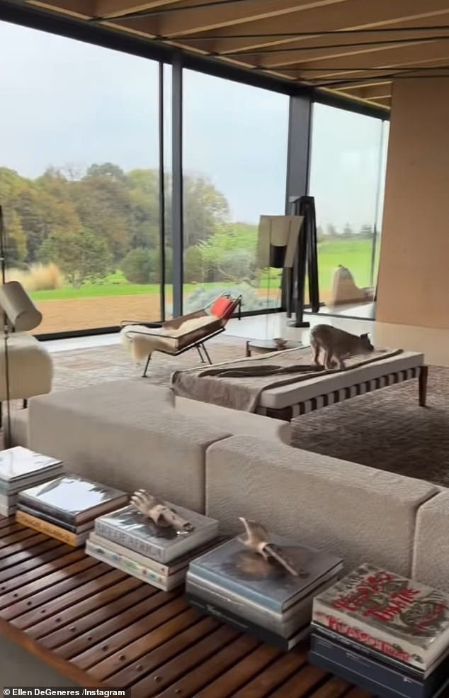 The former talk show host, who was canceled in 2020 after numerous 'toxic workplace' claims came to light, showed off her Cotswolds home while filming her dogs Sport and Kid chasing each other