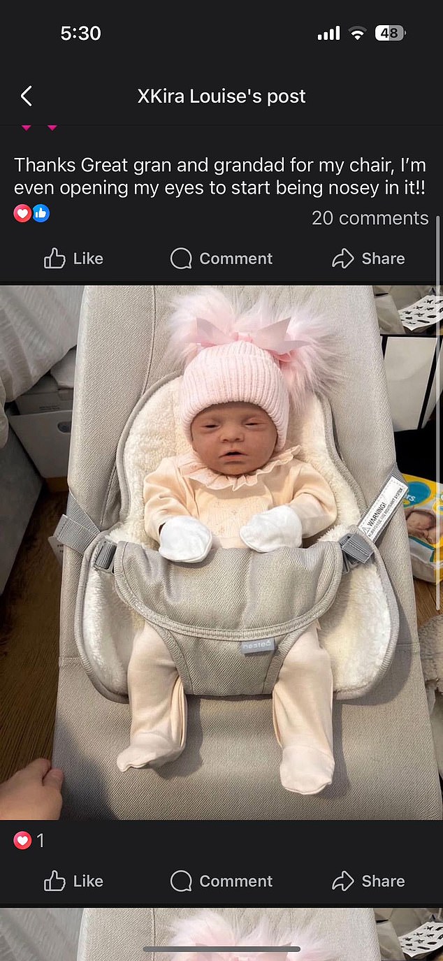 Ms Cousins has now deleted any mention of the 'baby' from her social media accounts