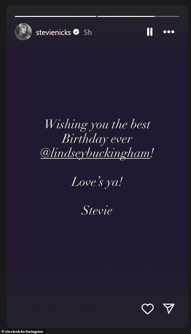 'Wishing you the best Birthday ever @lindseybuckingham! Love's ya! Stevie,' she wrote over a blank, deep purple background
