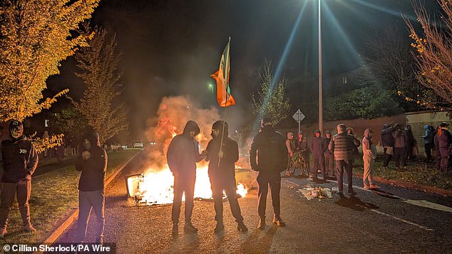 A large crowd remained in the area until after 9pm and public order officers with shields, and some on horseback, prevented protesters from reaching the hotel