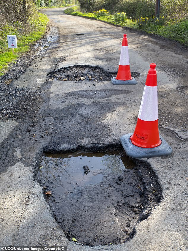 Dangerous pothole found in a country road in Lower Radley Village.
