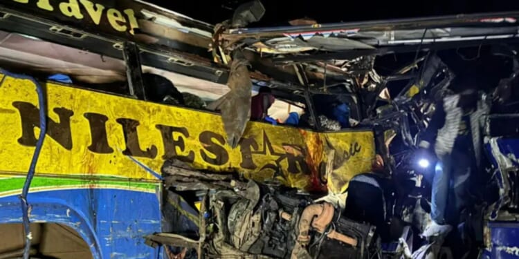 At least 63 people dead as two buses in head on crash while trying to overtake on motorway triggering massive pile-up