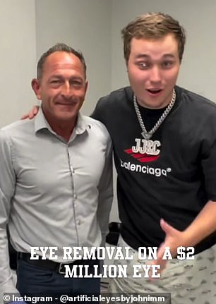 The eye was created in collaboration with prosthetic expert John Imm (left), who says it is likey the most expensive artificial eye in existence