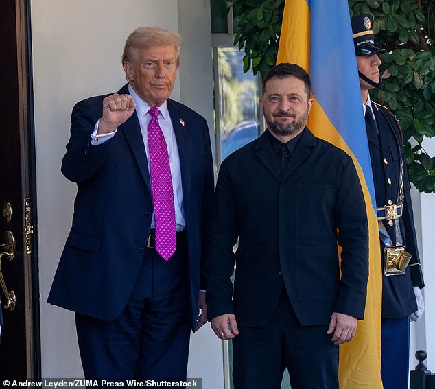 President Donald Trump an his Ukrainian counterpart at the White House on October 17. The US leader shot down Zelensky's hopes of securing Tomahawk missiles for use in the war in Ukraine