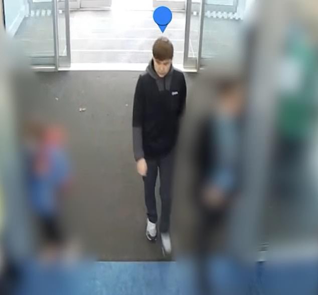 Harvey seen entering school, around 20 minutes after his killer, on February 3