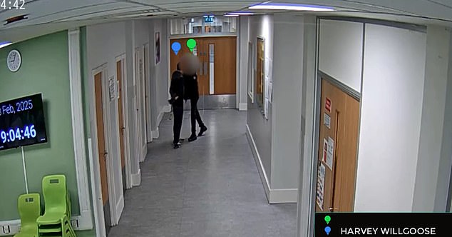 CCTV released by police shows the boy pushing Harvey in the corridor before the murder