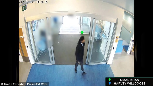 Khan, who was found guilty of murder, is seen entering school before he killed Harvey