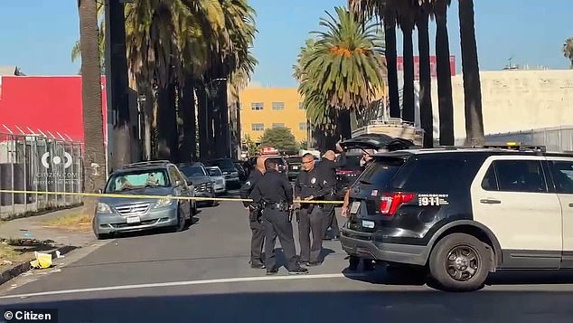 Parias has been charged with assault on a federal officer after he tried to escape arrest on Tuesday, and one agent responded by shooting him in the elbow (Pictured: The arrest scene)