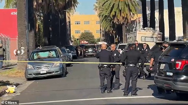 Mexican national Carlitos Ricardo Parias, 44, of South Los Angeles , has been charged with assault on a federal officer after he tried to escape arrest on Tuesday, and one agent responded by shooting him in the elbow (Pictured: The scene of his arrest)