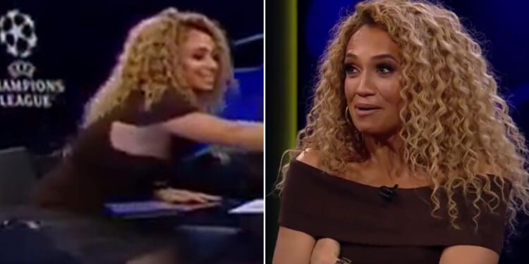 Kate Scott suffers embarrassing wardrobe malfunction live on CBS Sports and shows off cat-like reflexes to save dignity