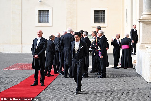 Invited guests arrive at San Damaso Courtyard in Vatican City for the state visit this morning
