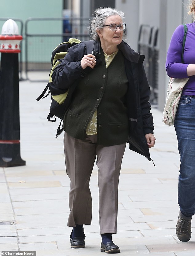 Patricia Tonge outside the High Court in London, where the case was heard. She denied claims of being cruel to her younger sister as a child