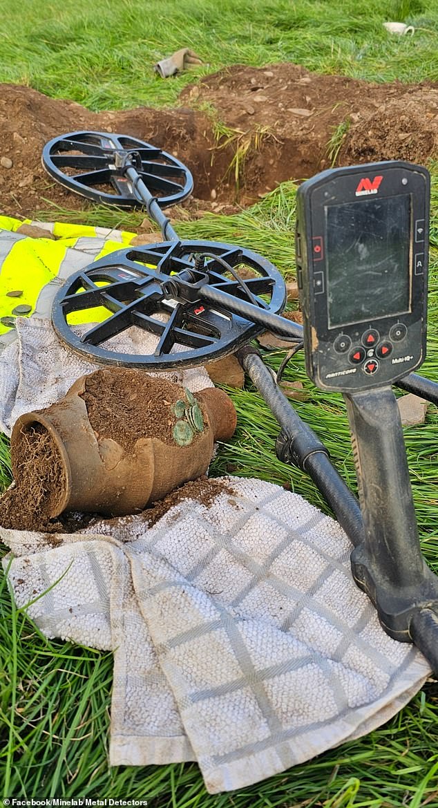 After immediately reporting the find and notifying the landowner, Mr Moss and his friend, Ian Nicholson, were given expert guidance to carefully excavate the 2,000-year-old clay pots over the course of six hours