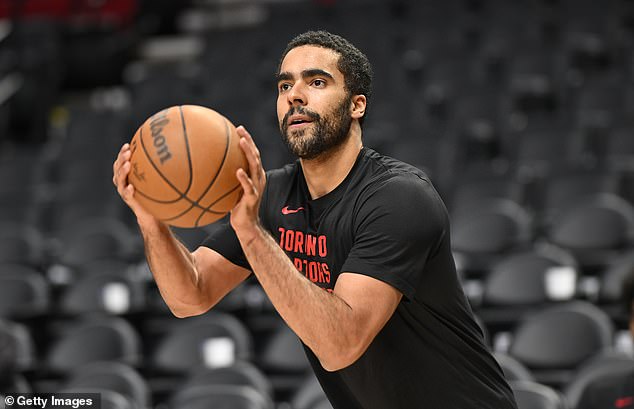 PORTLAND, OREGON - MARCH 09: Jontay Porter #34 of the Toronto Raptors warms up before the game against the Portland Trail Blazers at the Moda Center on March 09, 2024 in Portland, Oregon. NOTE TO USER: User expressly acknowledges and agrees that, by downloading and or using this photograph, User is consenting to the terms and conditions of the Getty Images License Agreement. (Photo by Alika Jenner/Getty Images)
