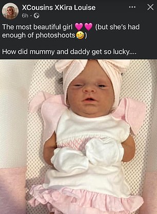 Ms Cousins initially posted photos of her 'daughter' (pictured) after the birth but suspicions grew after she refused to allow anyone near her