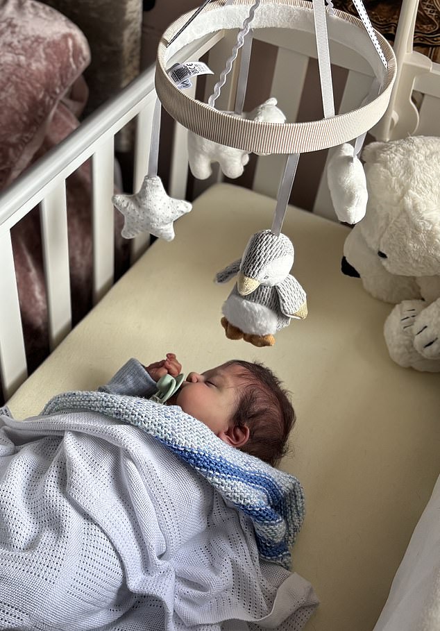 Zoe Miller's current favourite doll is Noa, pictured, who was crafted by the industry's leading reborn makers and is housed in a  full-size cot. She told the Daily Mail that she can feel an instant 'bond' with a doll - but it can also quickly fade