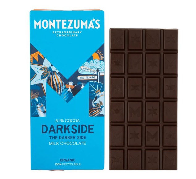 Montezuma's Darkside Milk Chocolate: This organic bar comprises 51 per cent cocoa solids, and is a delicate balance between bitter dark chocolate and buttery milk