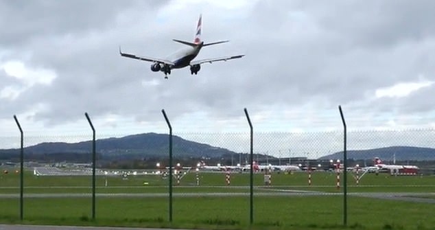 A BA flight had to abort its landing at Zurich Airport and touchdown elsewhere as the severe weather continues to make it difficult for pilots to control their aircraft