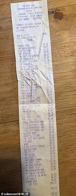 The viral receipt from 2001 which cost £34.57