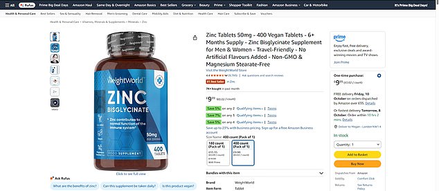 Amazon¿s most popular zinc supplement was from the brand WeightWorld and contained 50mg ¿ double the safe upper level