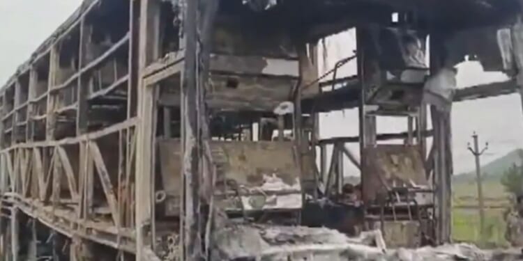 At least 25 killed and dozens injured after bus erupts into flames in horror crash in India