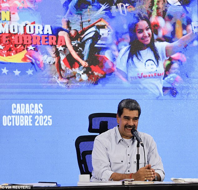 Maduro (pictured) has been bragging about holding at least 5,000 Russia-made anti-aircraft missiles in 'key air defence positions'