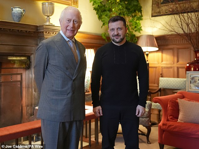King Charles III meeting Ukrainian President Volodymyr Zelensky at  Sandringham on March 2