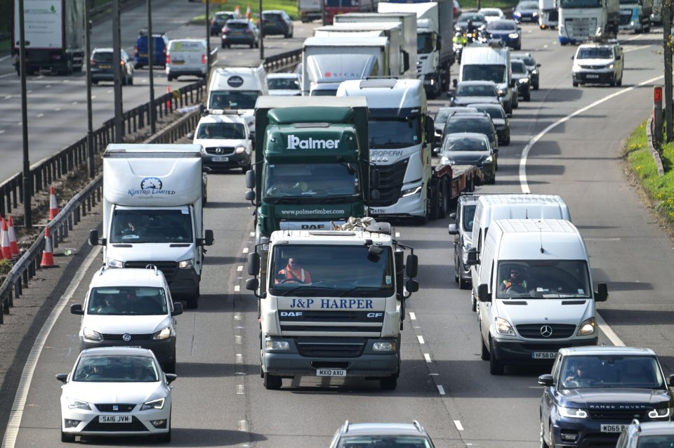 Heavy traffic building on the M5 Motorway near West Bromwich.