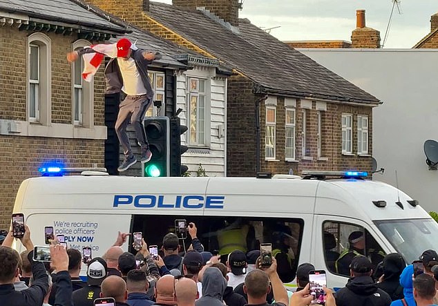 Kebatu's arrest sparked a wave of anti-migrant protests outside hotels housing asylum seekers across the country this summer, including outside the Bell Hotel where he was staying (pictured)