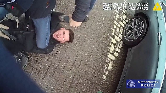 Pulled to the ground by officers, Earl looked helpless as a group of officers aimed their guns while shouting 'stay still' and 'stay on the floor' before handcuffing him