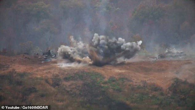 The Night Stalkers training with heavy ordinance at an unknown location