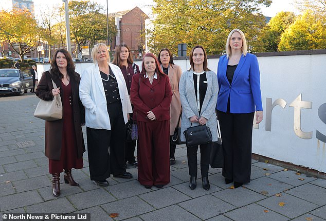 Seven nurses from Darlington Memorial Hospital arrive at a landmark employment tribunal at Newcastle County Court