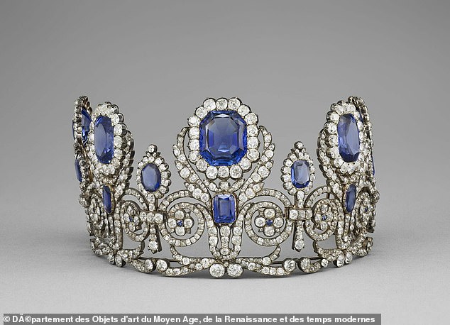 The tiara, pictured, from the jewellery set of Queen Marie-Amélie and Queen Horten that was made in Paris in the 19th century, was among the jewellery taken