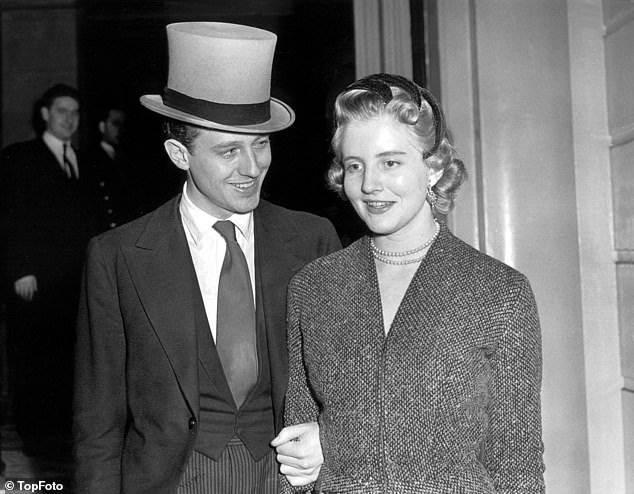Colin Tennant, son and then heir of Lord and Lady Glenconner, with his then fiancee Lady Anne Coke after the reception of their engagement in December 1955