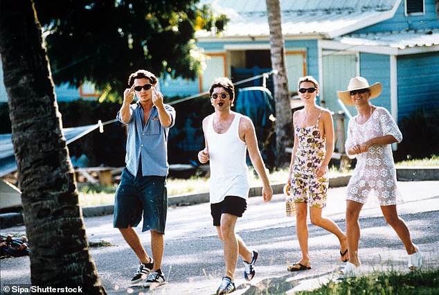 Johnny Depp, Noel Gallagher, Kate Moss and Meg Mathews on holiday in Mustique, West Indies, in 1996