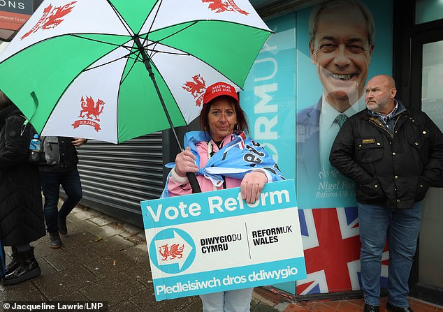 Reform UK supporter Claire Astill outside the party office in Caerphilly on Thursday
