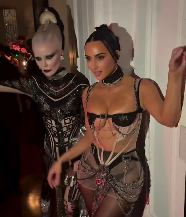 Fashion icon Daphne Guinness, 57, daughter of Lord Moyne and granddaughter of Diana Mitford, left, sang at Kim Kardashian’s 45th birthday in London