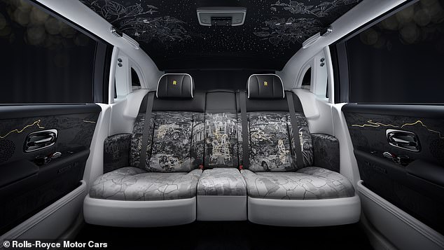 The intricate artwork has been produced using 160,000 embroidery stitches across 45 individual panels and a combination of fabrics, leathers, and wood