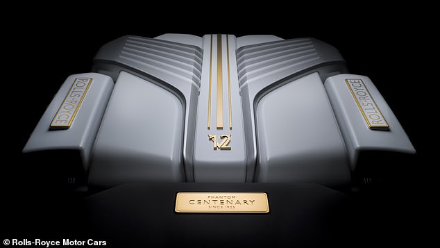 Even the 12-cyclinder engine cover has been donned in gold to mark the centenary year of the Phantom nameplate