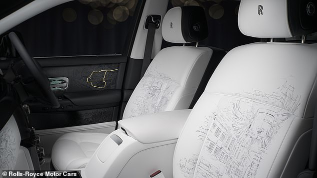 Leather on the front seats features laser-etched artwork based on hand drawings by a designer evoking the draftsman's craft