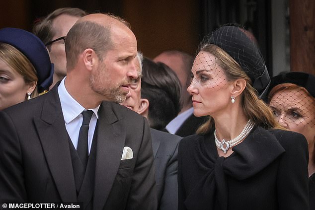 In contrast to Kate, who seems to be serving as a 'protective shield' for her husband while also working to appease any pre-existing conflict, Ms James described Andrew and Fergie as 'the body language basking sharks of royal family events'