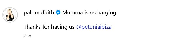 Earlier this summer Paloma shared a bikini snap during a holiday in Ibiza as she penned: 'Mumma is recharging' - a hint that she was already preparing to become a mother again